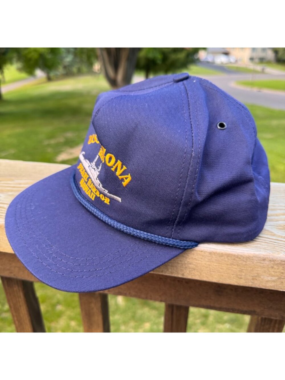 Pearl Harbor HI Snapback USS Arizona BB-39 Rope Hat Navy Blue One Size USA Vtg - Picture 8 of 14